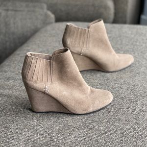 Tan Suede wedge booties